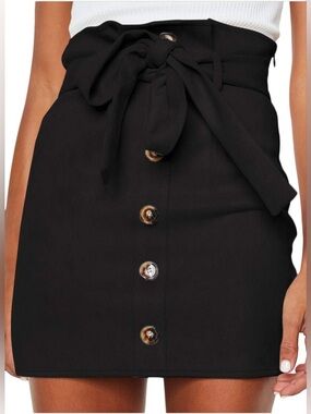 Meyeeka Paperbag High Waisted Faux Suede Mini Skirt